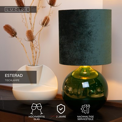 Lucide ESTERAD - Tischlampe - Ø 24 cm - 1xE14 - Grün